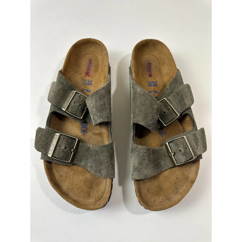 Birkenstock Double Strap Suede Sandals Sage Green Slides Size 38 Women's US 7 - Picture 2 of 11